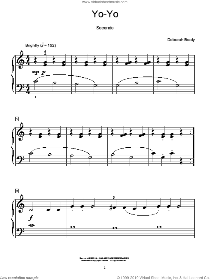 Yo-Yo sheet music for piano four hands by Deborah Brady and Miscellaneous, intermediate skill level