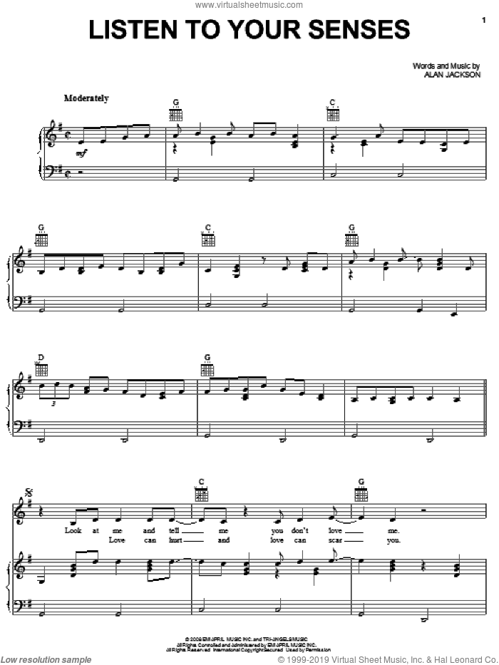 Listen To Your Senses sheet music for voice, piano or guitar by Alan Jackson, intermediate skill level