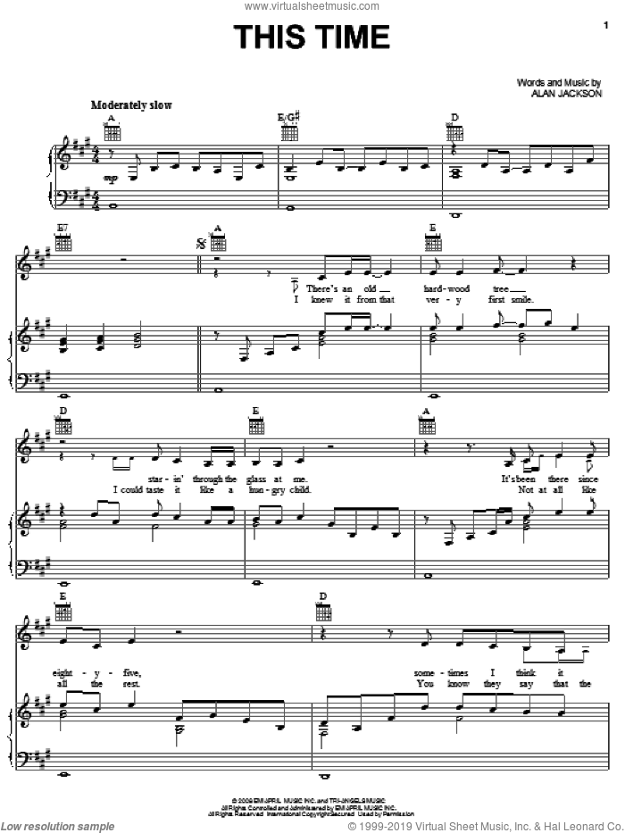 This Time sheet music for voice, piano or guitar by Alan Jackson, intermediate skill level