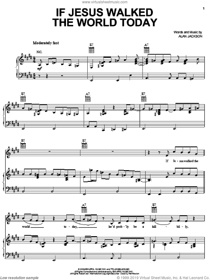 If Jesus Walked The World Today sheet music for voice, piano or guitar by Alan Jackson, intermediate skill level