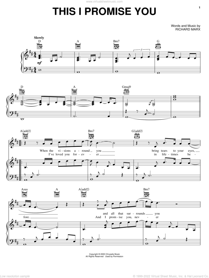 This I Promise You sheet music for voice, piano or guitar by 'N Sync and Richard Marx, wedding score, intermediate skill level