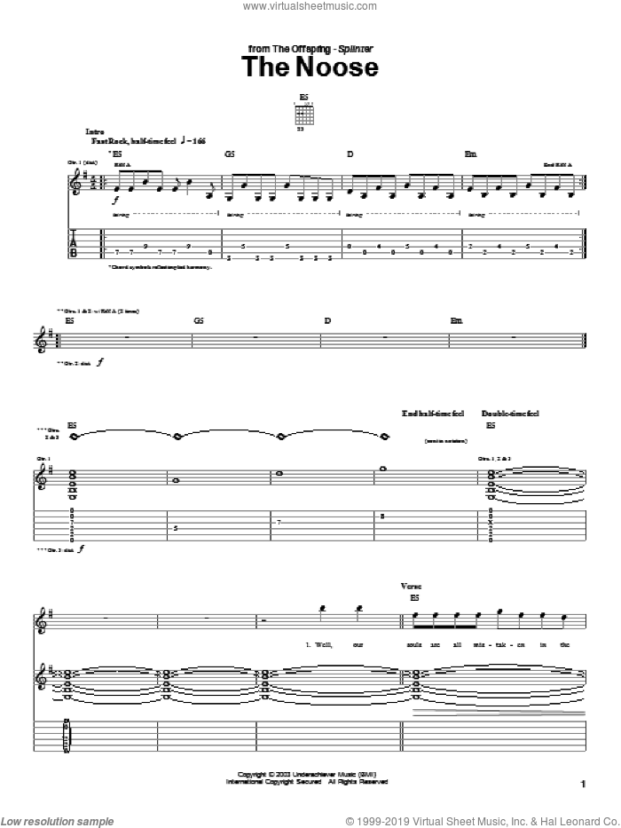 The Noose sheet music for guitar (tablature) by The Offspring, intermediate skill level