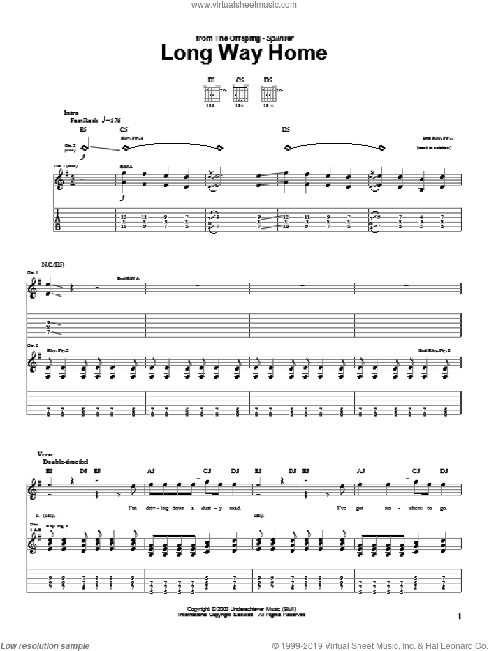 Long Way Home sheet music for guitar (tablature) by The Offspring, intermediate skill level