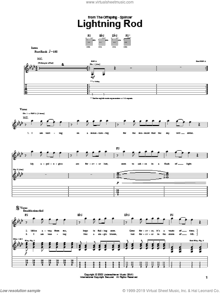 Lightning Rod sheet music for guitar (tablature) by The Offspring, intermediate skill level