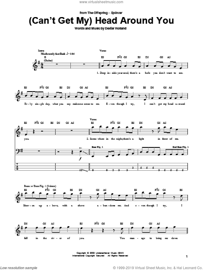 (Can't Get My) Head Around You sheet music for bass (tablature) (bass guitar) by The Offspring and Dexter Holland, intermediate skill level