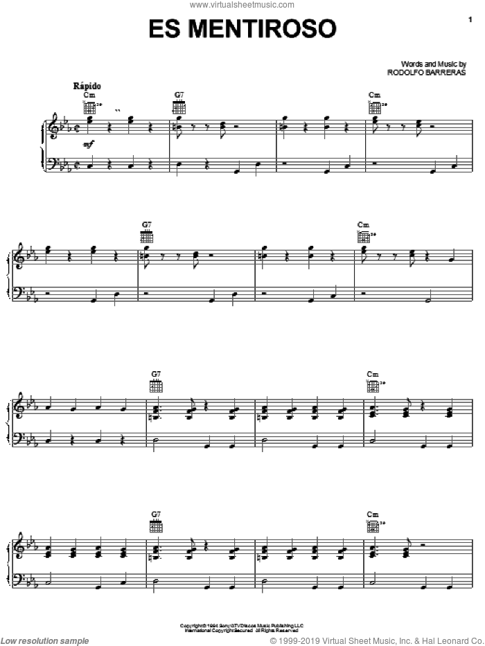 Es Mentiroso sheet music for voice, piano or guitar by Olga Tanon and Rodolfo Barreras, intermediate skill level