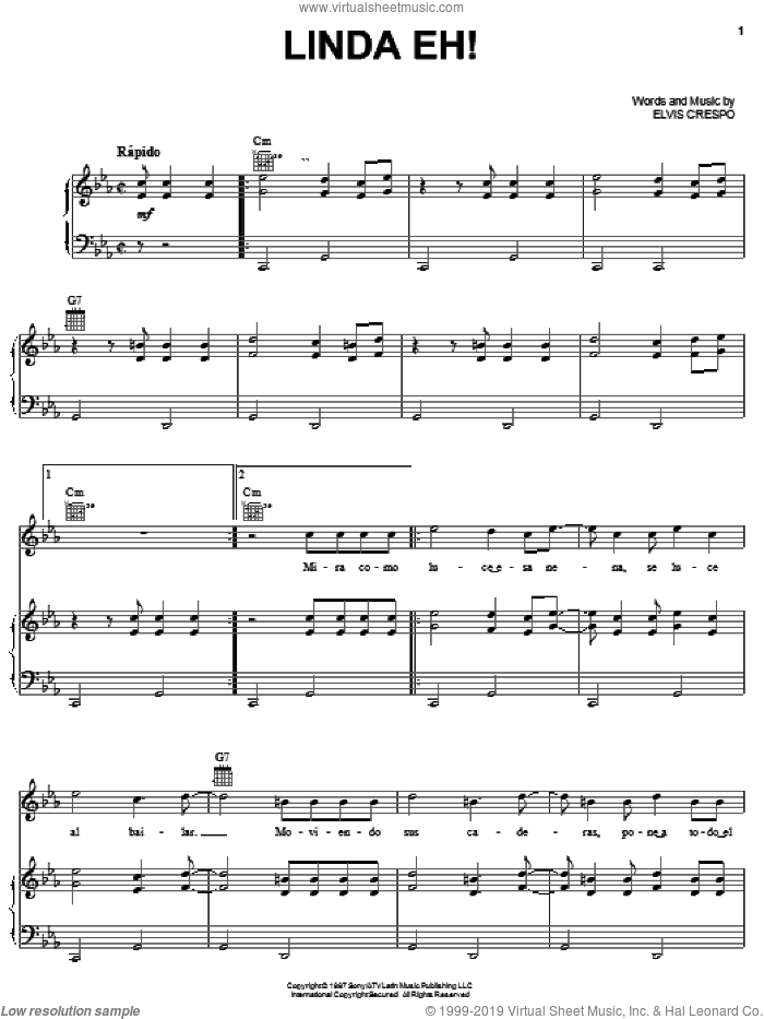 Linda Eh! sheet music for voice, piano or guitar by Elvis Crespo and Grupo Mania, intermediate skill level