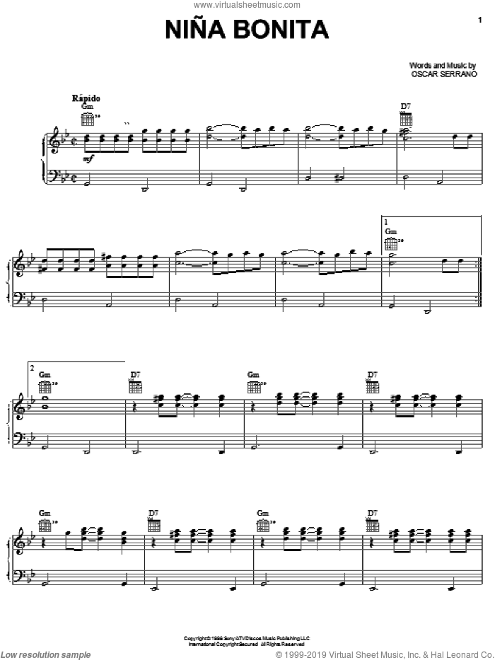 Nina Bonita sheet music for voice, piano or guitar by Grupo Mania and Oscar Serrano, intermediate skill level