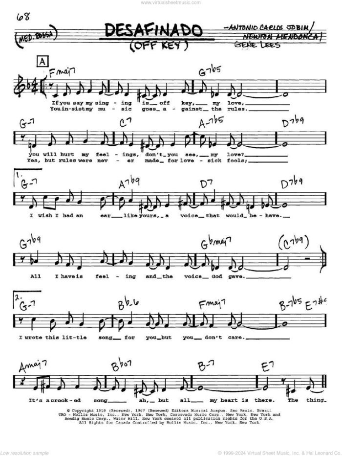 Desafinado (Off Key) sheet music for voice and other instruments  by Antonio Carlos Jobim, Eugene John Lees and Newton Mendonca, intermediate skill level