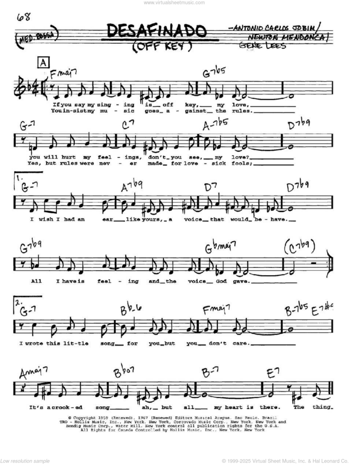 Desafinado (Off Key) sheet music for voice and other instruments  by Antonio Carlos Jobim, Eugene John Lees and Newton Mendonca, intermediate skill level