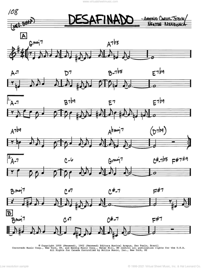Desafinado sheet music for voice and other instruments (in Bb) by Antonio Carlos Jobim and Newton Mendonca, intermediate skill level