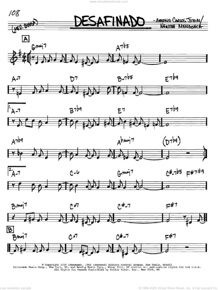 Desafinado sheet music for voice and other instruments (in Bb) by Antonio Carlos Jobim and Newton Mendonca, intermediate skill level