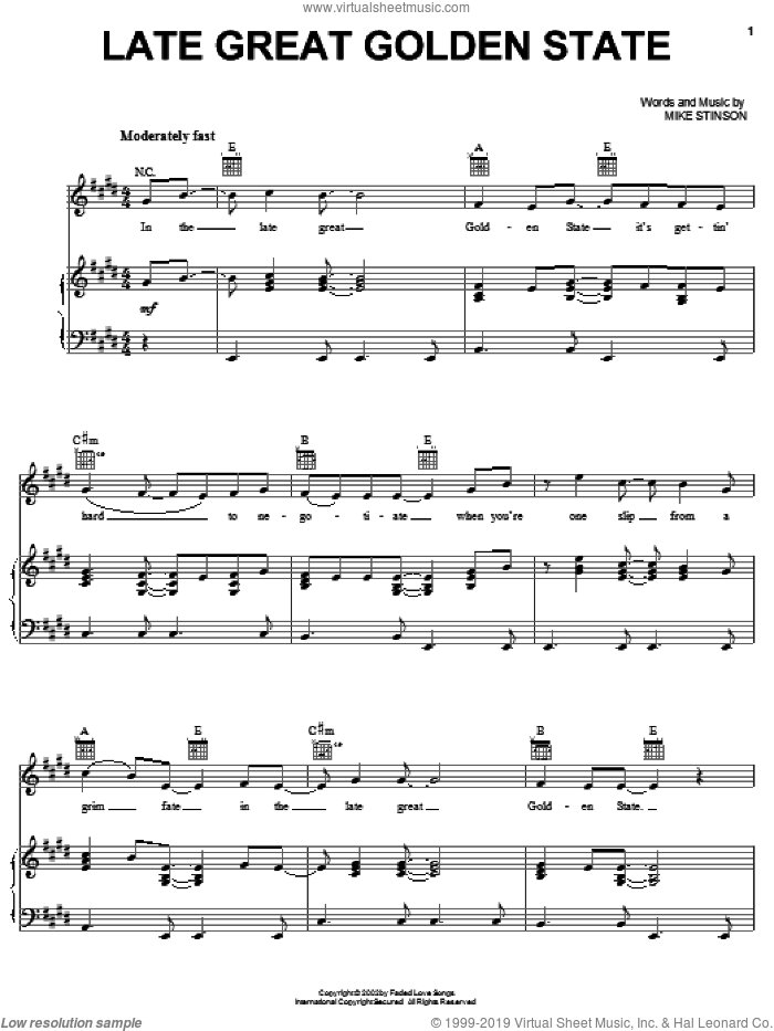 Late Great Golden State sheet music for voice, piano or guitar by Dwight Yoakam and Mike Stinson, intermediate skill level