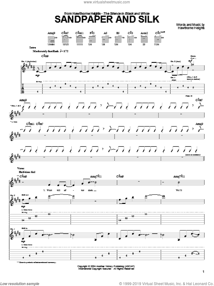 Sandpaper And Silk sheet music for guitar (tablature) by Hawthorne Heights, intermediate skill level