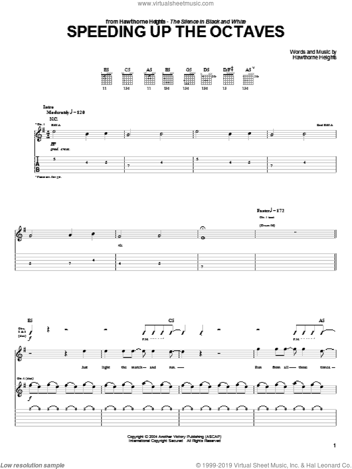 Speeding Up The Octaves sheet music for guitar (tablature) by Hawthorne Heights, intermediate skill level