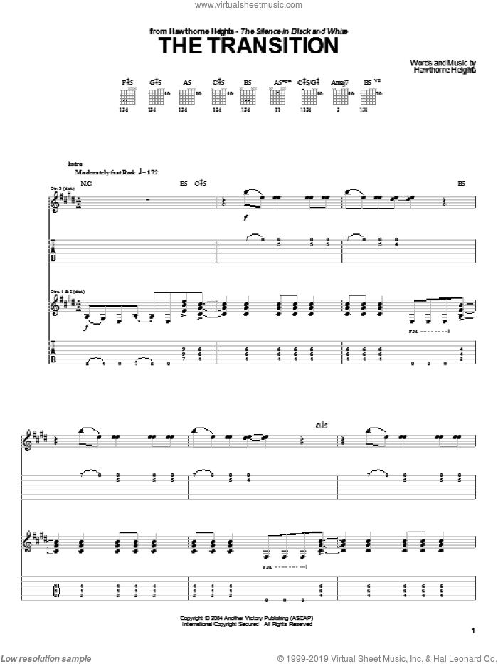 The Transition sheet music for guitar (tablature) by Hawthorne Heights, intermediate skill level