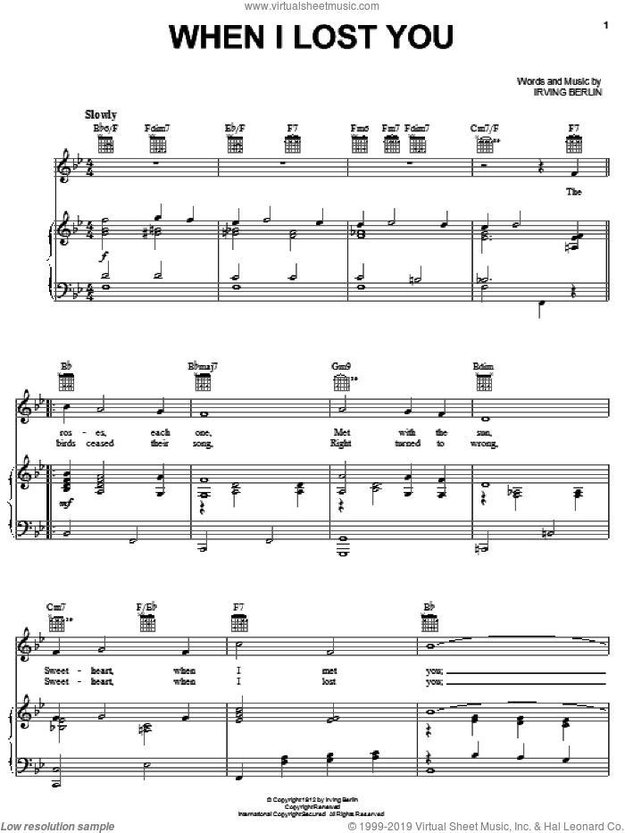 When I Lost You sheet music for voice, piano or guitar by Irving Berlin, intermediate skill level