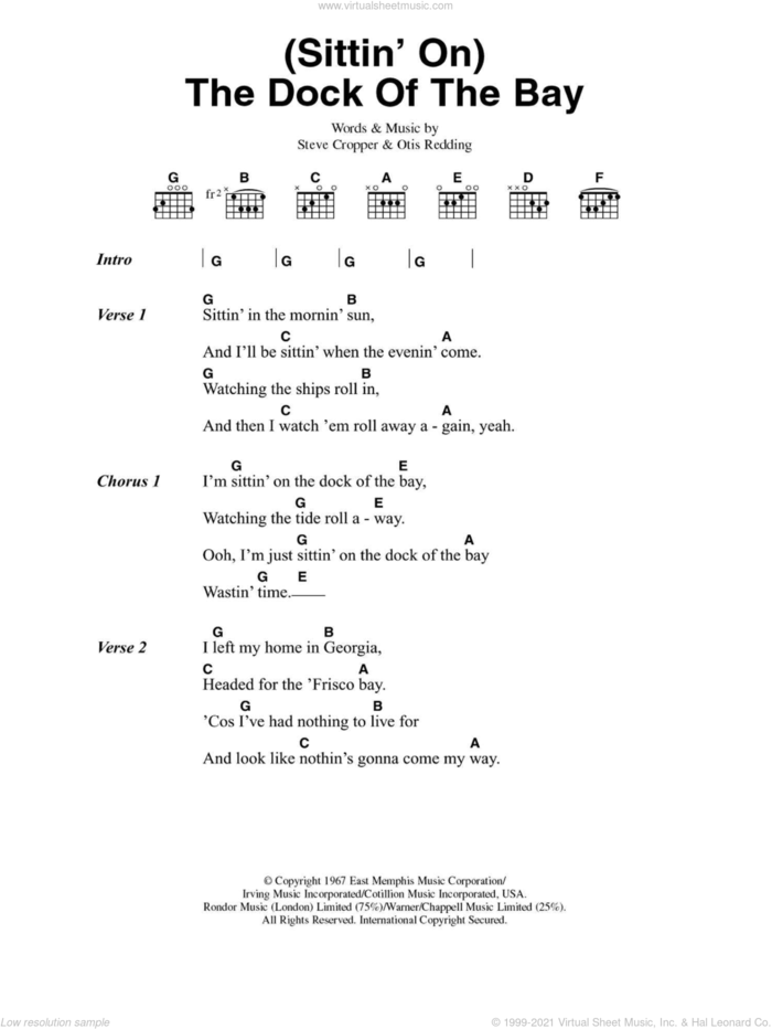 (Sittin' On) The Dock Of The Bay sheet music for guitar (chords) by Otis Redding and Steve Cropper, intermediate skill level