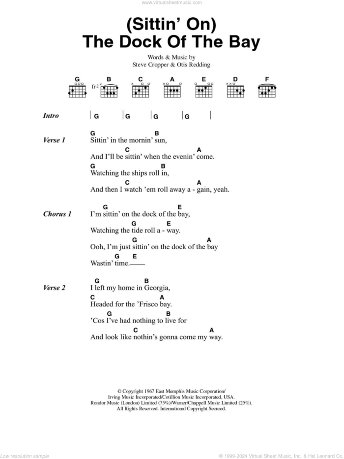 (Sittin' On) The Dock Of The Bay sheet music for guitar (chords) by Otis Redding and Steve Cropper, intermediate skill level