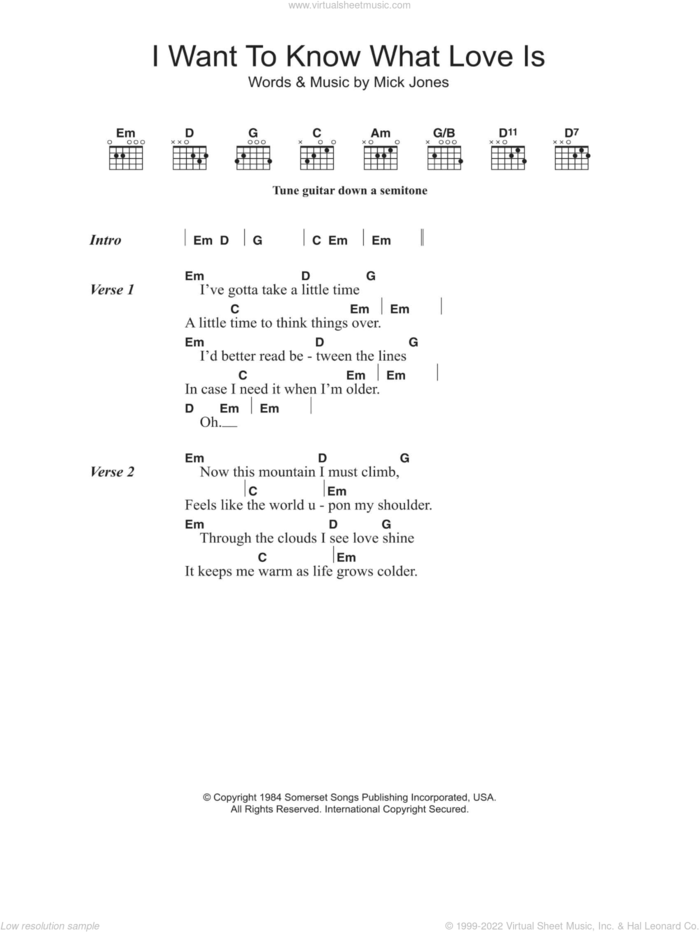 I Want To Know What Love Is sheet music for guitar (chords) by Foreigner and Mick Jones, intermediate skill level