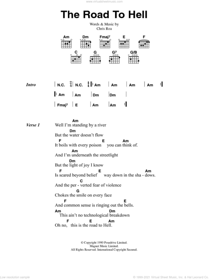 The Road To Hell sheet music for guitar (chords) by Chris Rea, intermediate skill level