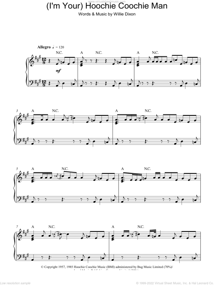 (I'm Your) Hoochie Coochie Man sheet music for piano solo by Muddy Waters and Willie Dixon, intermediate skill level