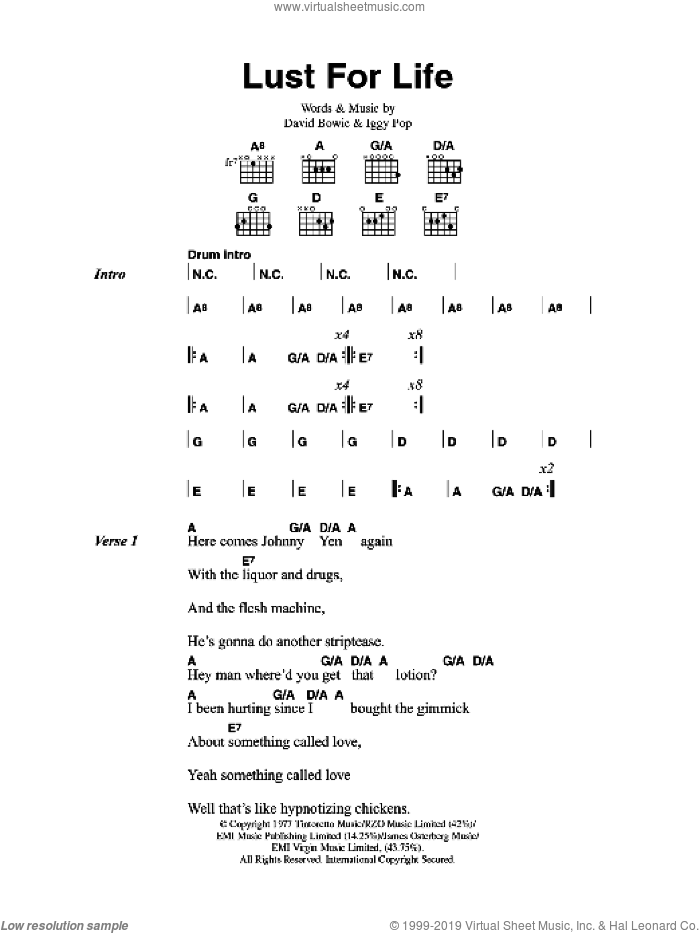 Lust For Life sheet music for guitar (chords) by Iggy Pop and David Bowie, intermediate skill level