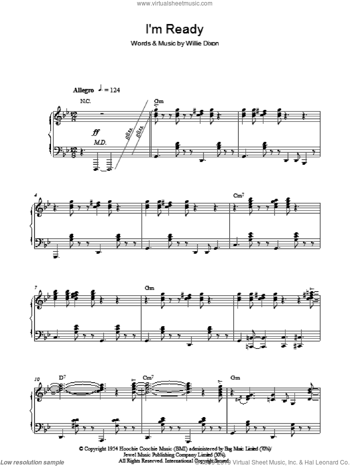 I'm Ready sheet music for piano solo by Steve Winwood and Willie Dixon, intermediate skill level