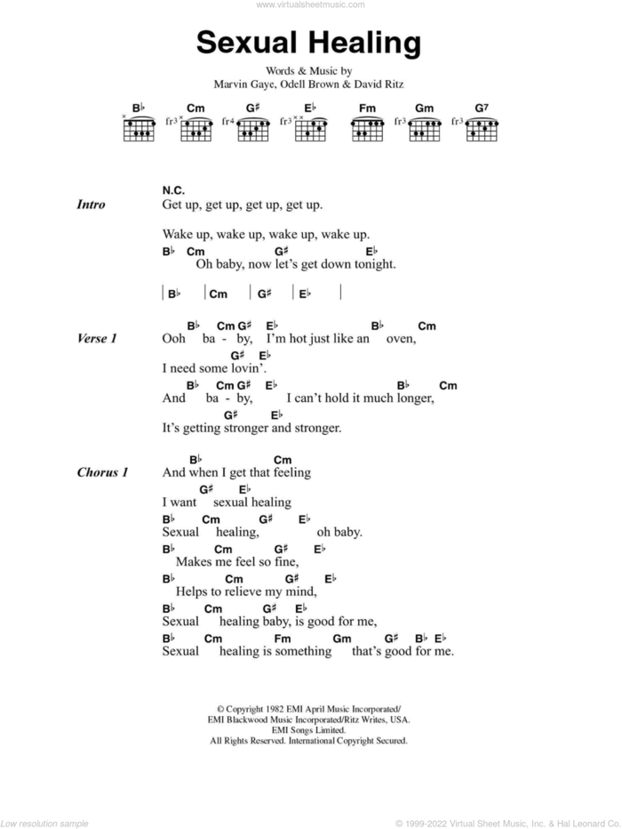 Sexual Healing sheet music for guitar (chords) by Marvin Gaye, David Ritz and Odell Brown, intermediate skill level