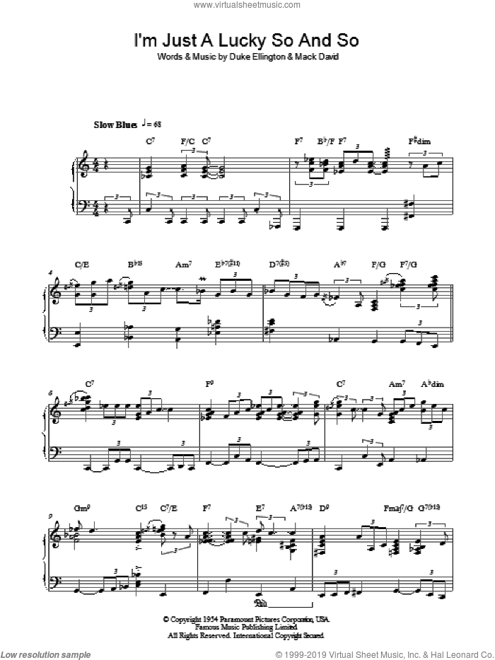 I'm Just A Lucky So And So sheet music for piano solo by Diana Krall, Duke Ellington and Mack David, intermediate skill level