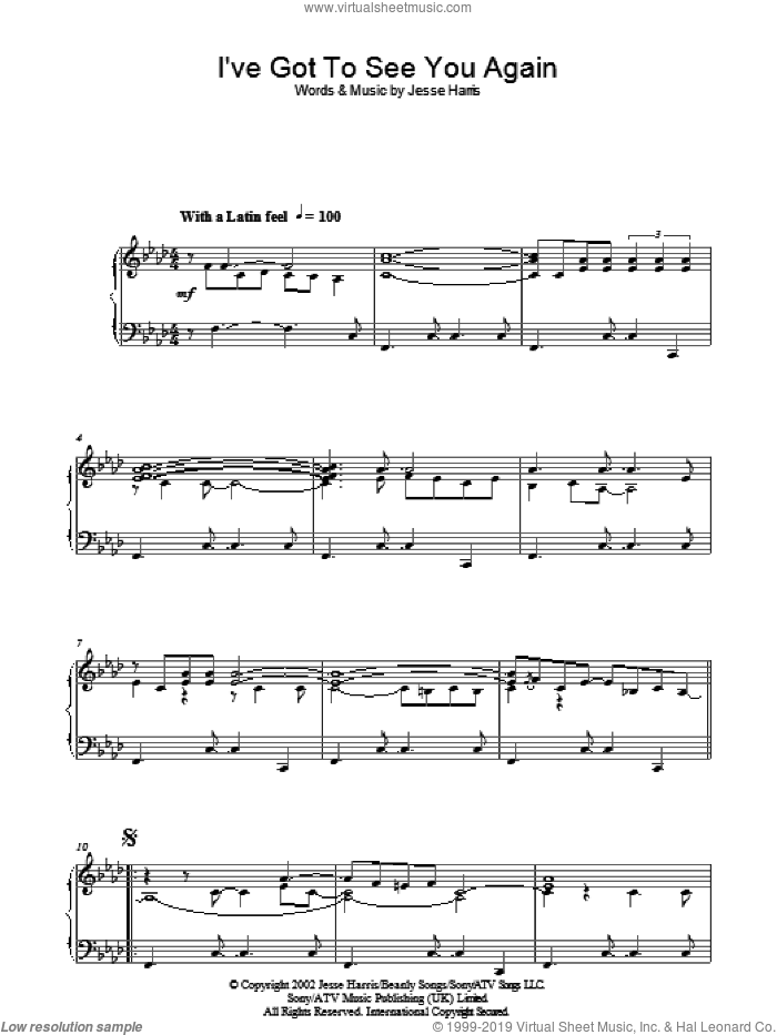 I've Got To See You Again sheet music for piano solo by Norah Jones and Jesse Harris, intermediate skill level