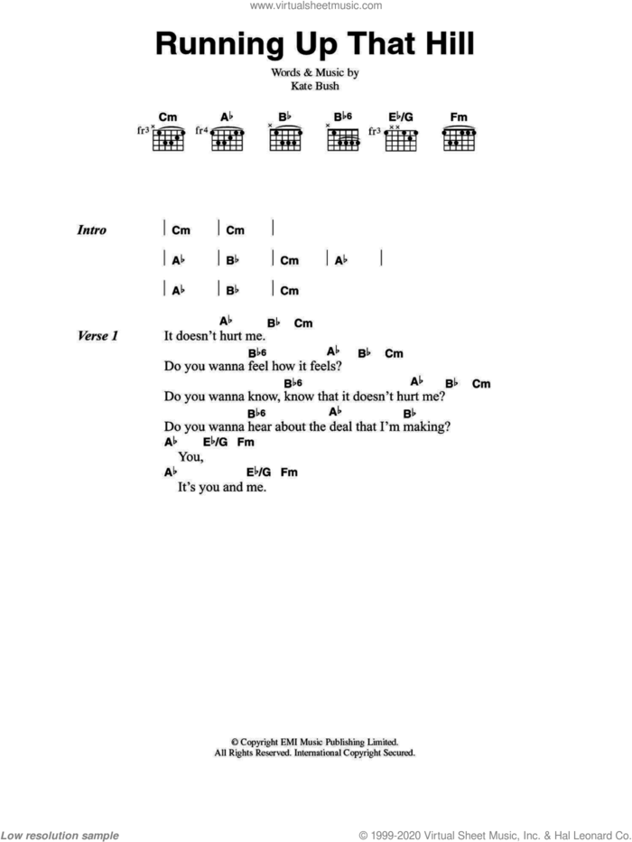 Running Up That Hill sheet music for guitar (chords) by Kate Bush, intermediate skill level