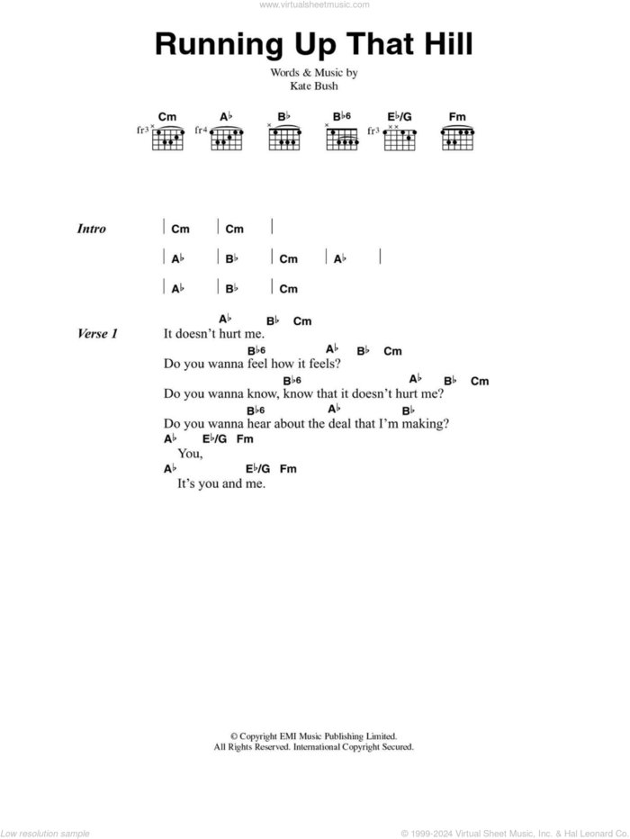 Running Up That Hill sheet music for guitar (chords) by Kate Bush, intermediate skill level