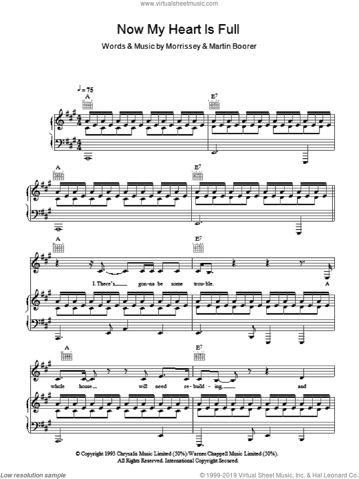Now My Heart Is Full sheet music for voice, piano or guitar by Steven Morrissey and Martin Boorer, intermediate skill level