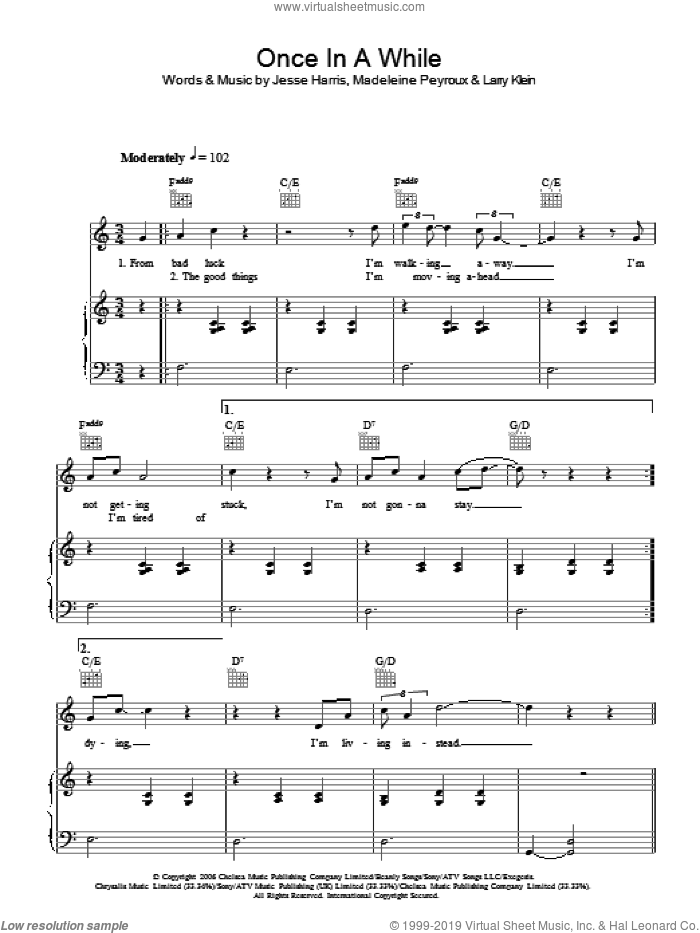 Once In A While sheet music for voice, piano or guitar by Madeleine Peyroux, Jesse Harris and Larry Klein, intermediate skill level