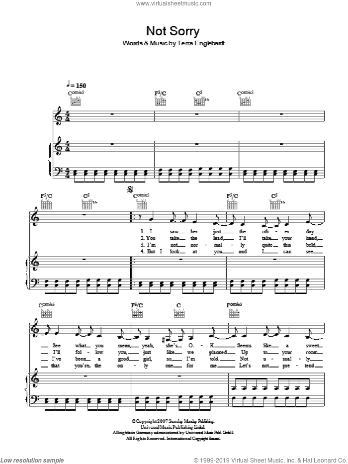 Not Sorry sheet music for voice, piano or guitar by Terra Naomi and Terra Englebardt, intermediate skill level