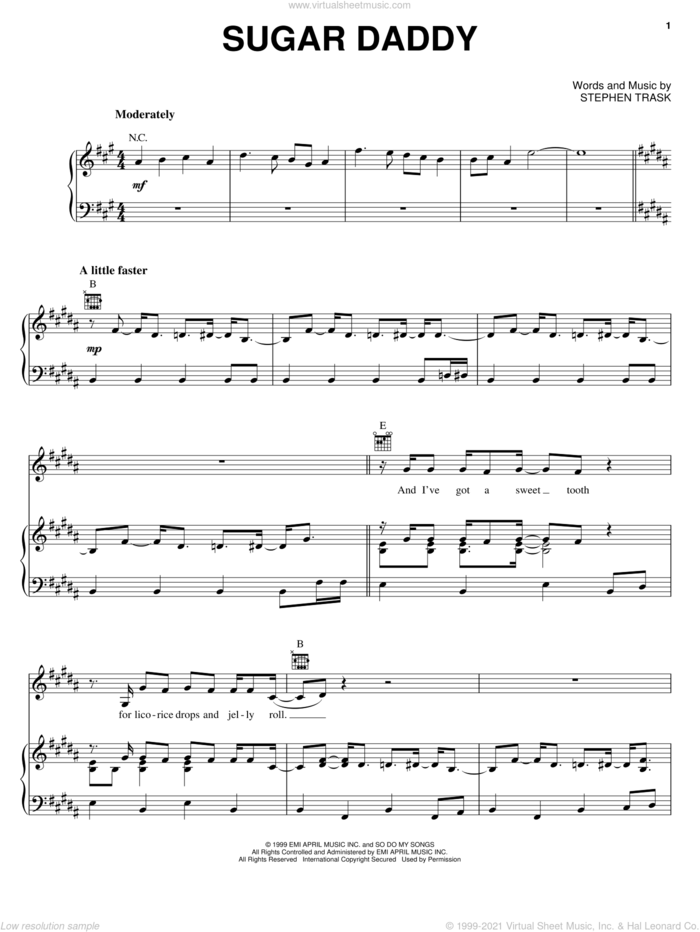 Sugar Daddy sheet music for voice, piano or guitar by Stephen Trask, intermediate skill level