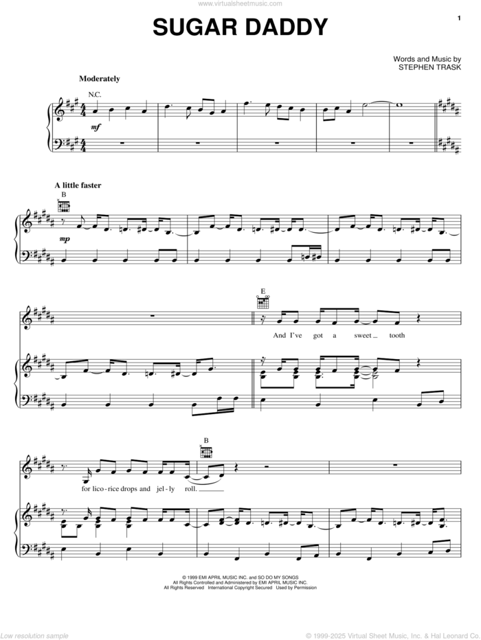 Sugar Daddy sheet music for voice, piano or guitar by Stephen Trask, intermediate skill level