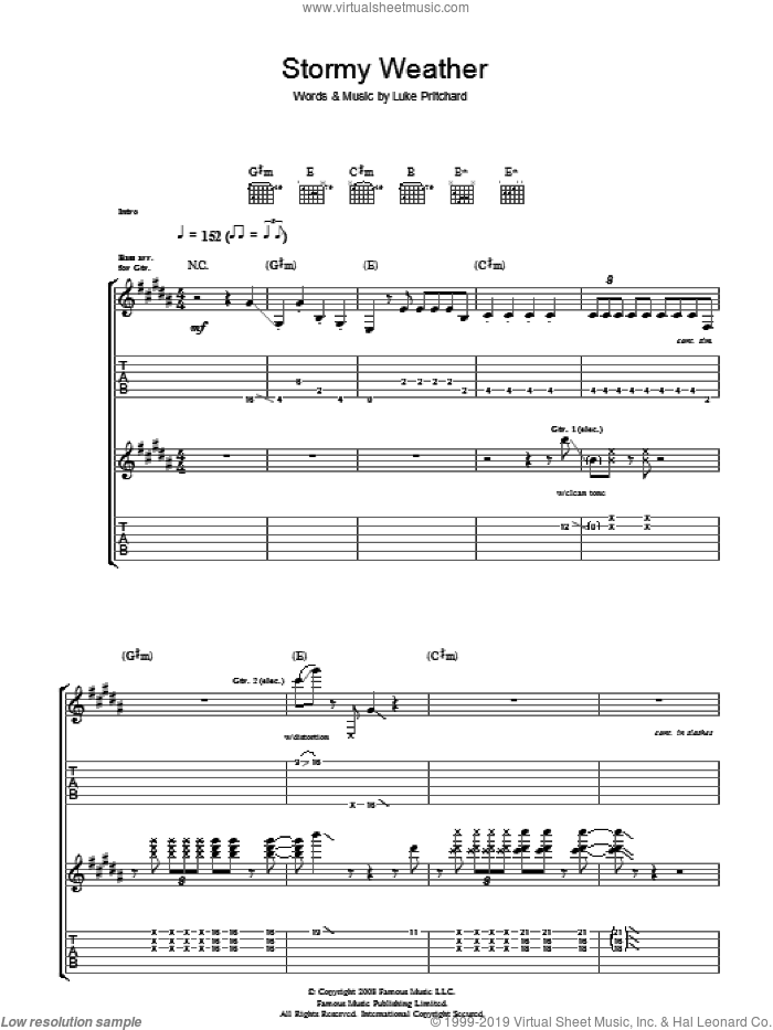 Stormy Weather sheet music for guitar (tablature) by The Kooks and Luke Pritchard, intermediate skill level