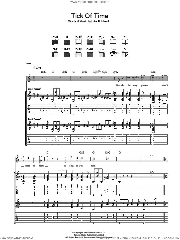 Tick Of Time sheet music for guitar (tablature) by The Kooks and Luke Pritchard, intermediate skill level