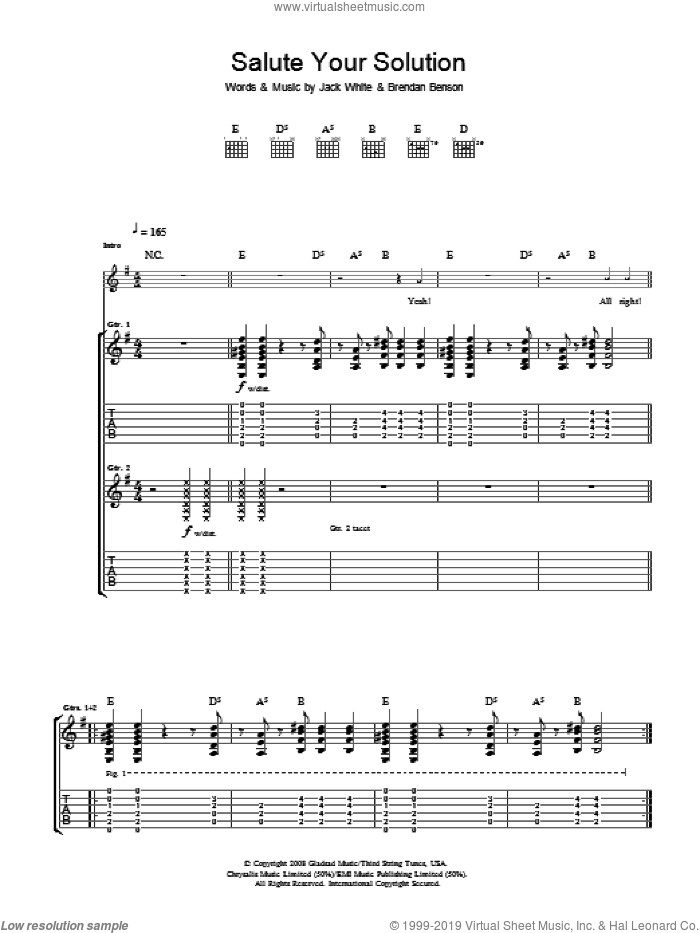 Salute Your Solution sheet music for guitar (tablature) by The Raconteurs, Brendan Benson and Jack White, intermediate skill level