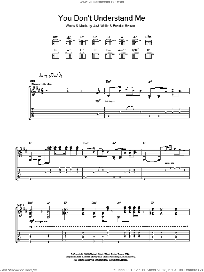 You Don't Understand Me sheet music for guitar (tablature) by The Raconteurs, Brendan Benson and Jack White, intermediate skill level