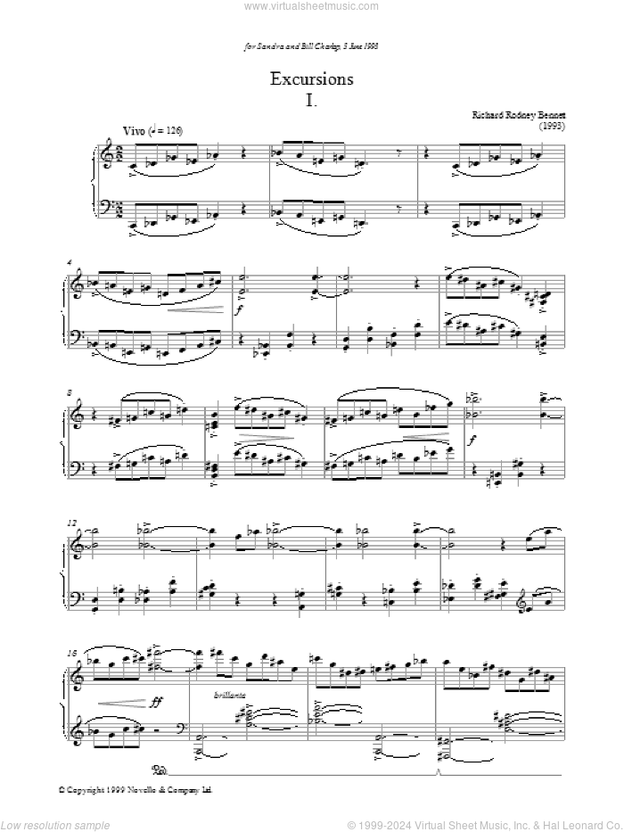 Excursions I sheet music for piano solo by Richard Bennett, classical score, intermediate skill level