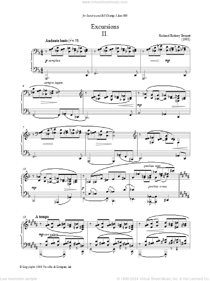 Excursions II sheet music for piano solo by Richard Bennett, classical score, intermediate skill level