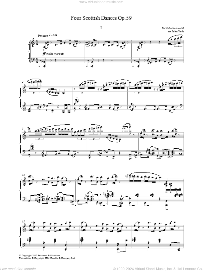Four Scottish Dances Op.59, No.1, Pesante sheet music for piano solo by Malcolm Arnold and John York, classical score, intermediate skill level