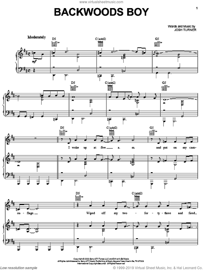 Backwoods Boy sheet music for voice, piano or guitar by Josh Turner, intermediate skill level