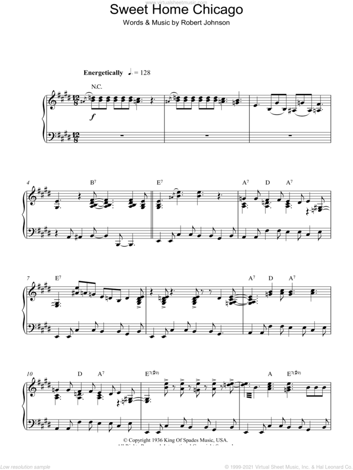 Sweet Home Chicago, (intermediate) sheet music for piano solo by Robert Johnson, intermediate skill level