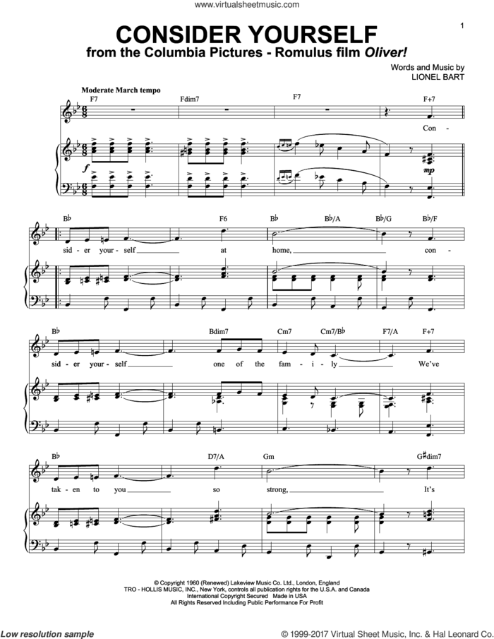 Selections from Oliver! (complete set of parts) sheet music for voice, piano or guitar by Lionel Bart and Oliver! (Musical), intermediate skill level