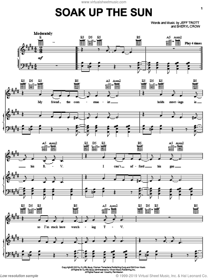 Soak Up The Sun sheet music for voice, piano or guitar by Sheryl Crow and Jeff Trott, intermediate skill level