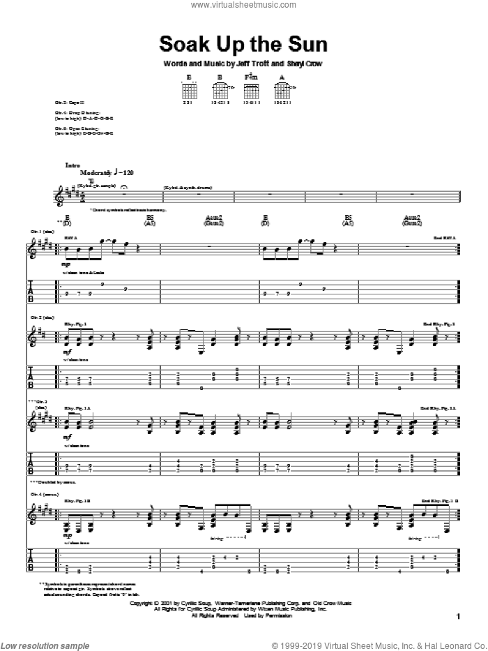 Soak Up The Sun sheet music for guitar (tablature) by Sheryl Crow and Jeff Trott, intermediate skill level